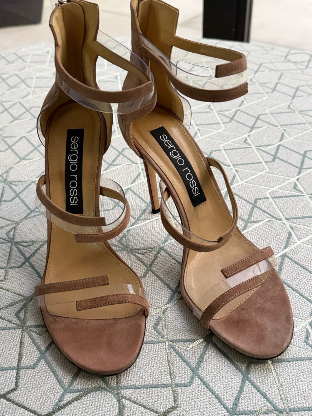 Sergio Rossi Tan and Clear Strappy Stiletto Sandals